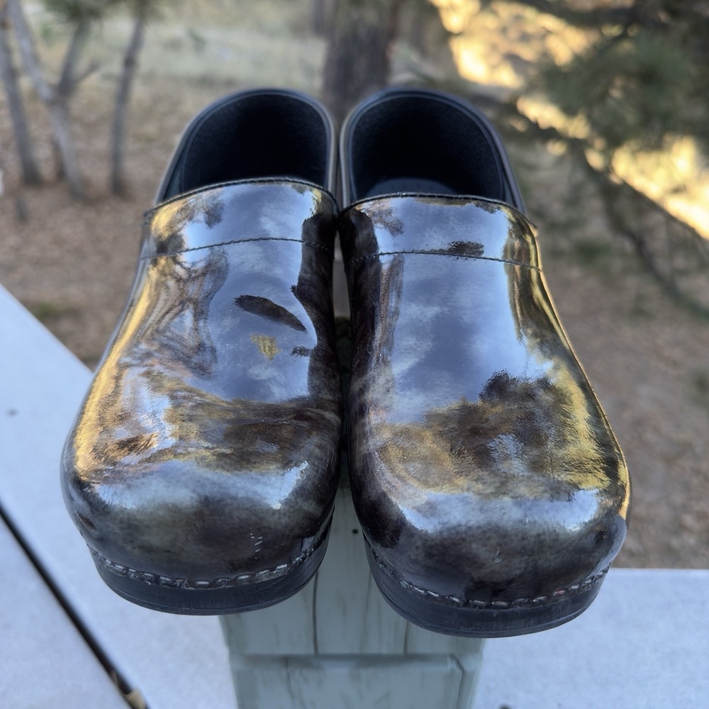 Dansko Marbled Clogs Women's 41 Size 10.5 - 11 Patent Leather ITALY Green Brown - Picture 5 of 13